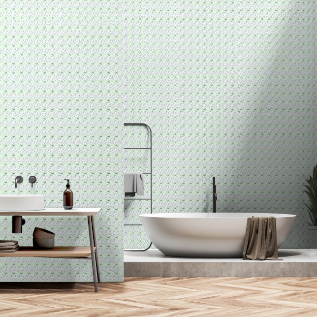 White Leaf Clusters Pale Green Repeat    Wallpaper (Bathroom)