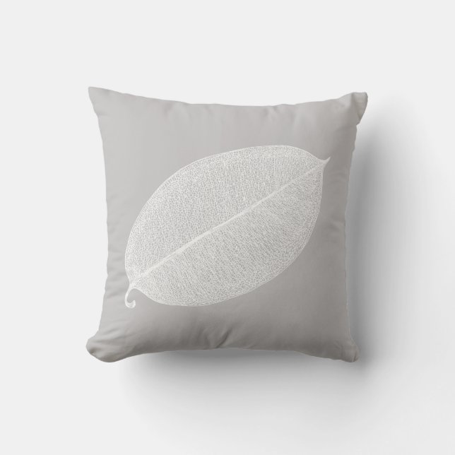 White Leaf Grid Illustration Throw Pillow (Front)