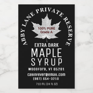 White Leaf Pure Maple Syrup Circular Logo 2" x 3"  Wine Label