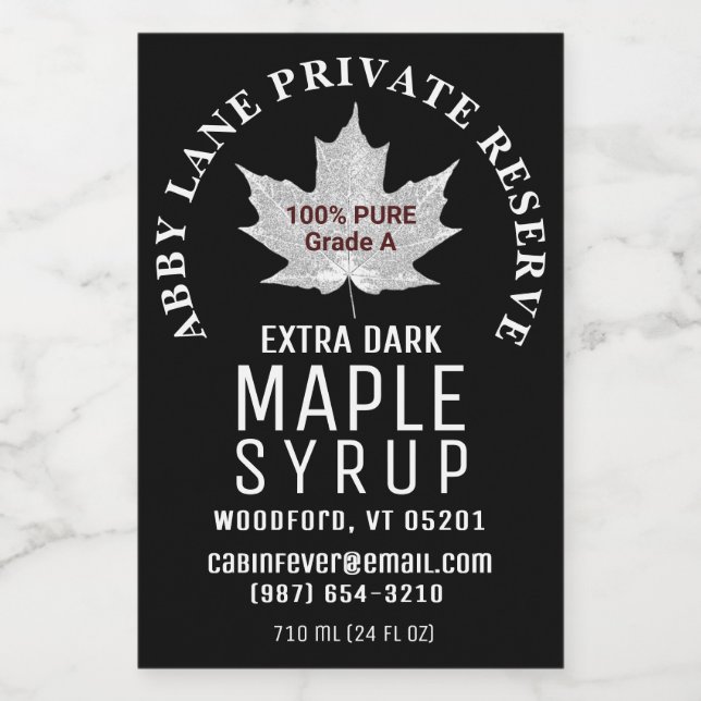 White Leaf Pure Maple Syrup Circular Logo 2" x 3"  Wine Label (Single Label)