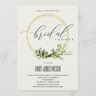 WHITE LEAFY GREEN FOLIAGE WATERCOLOR BRIDAL SHOWER INVITATION