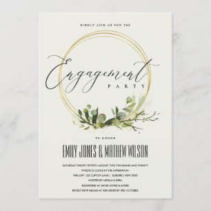 WHITE LEAFY GREEN FOLIAGE WATERCOLOR ENGAGEMENT INVITATION
