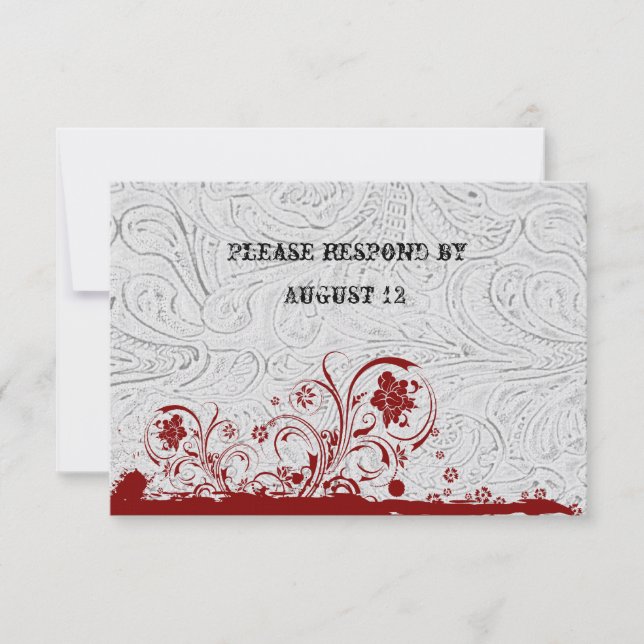 White Leather and Red Lace RSVP with envelopes (Front)