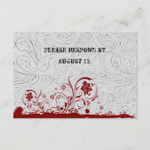 White Leather and Red Lace RSVP with envelopes Card