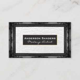 White Leather   Antique Black Border Business Card