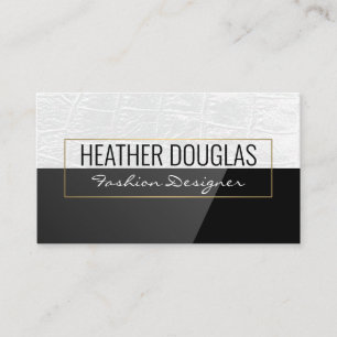 White Leather   Black High Gloss Business Card