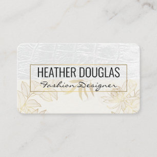 White Leather Gold Leaves Illustration Business Card