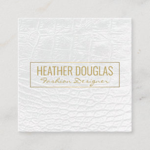 White Leather   Luxury Square Business Card