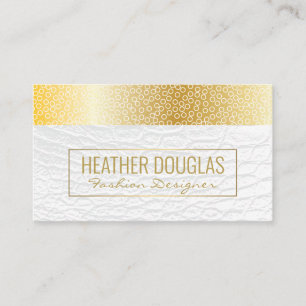 White Leather Metallic Gold Geometric Circular Business Card