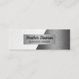 White Leather Silver Glitter Design Block Mini Business Card