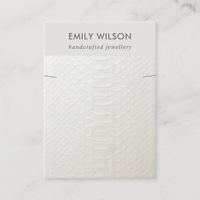 WHITE LEATHER TEXTURE NECKLACE BRACELET DISPLAY BUSINESS CARD (Front)