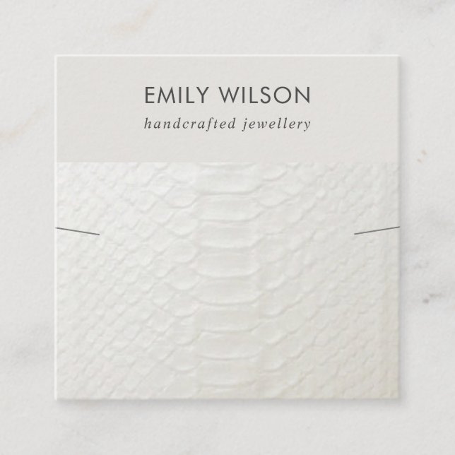 WHITE LEATHER TEXTURE NECKLACE BRACELET DISPLAY SQUARE BUSINESS CARD (Front)