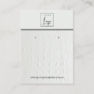 WHITE LEATHER TEXTURE STUD EARRING DISPLAY CARD