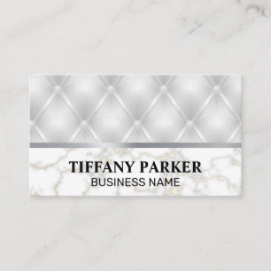 White Leather Upholster Marble Metallic Trim Business Card