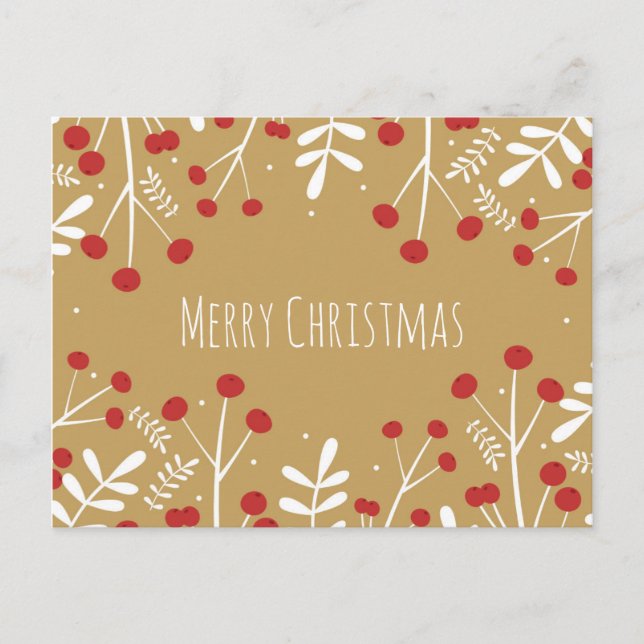 White Leaves & Berries Gold Holiday Christmas (Front)