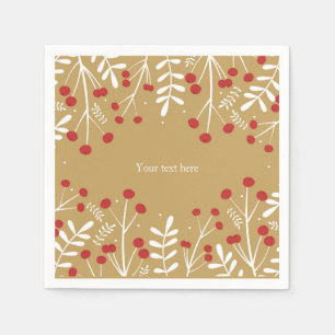 White Leaves & Berries Gold Holiday Christmas Napkin