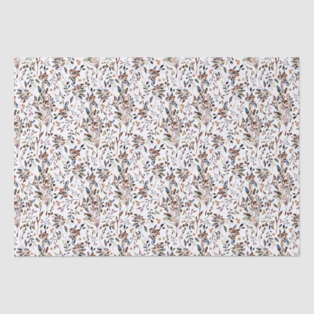 White Leaves Berries Watercolor Elegant Floral Tissue Paper (Front)