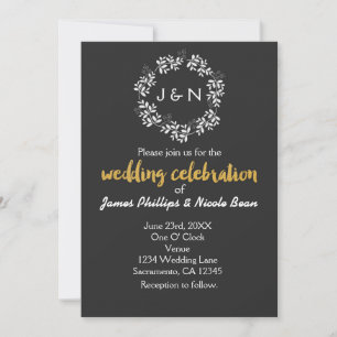 White Leaves Botanical Wreath Rustic Wedding Invitation