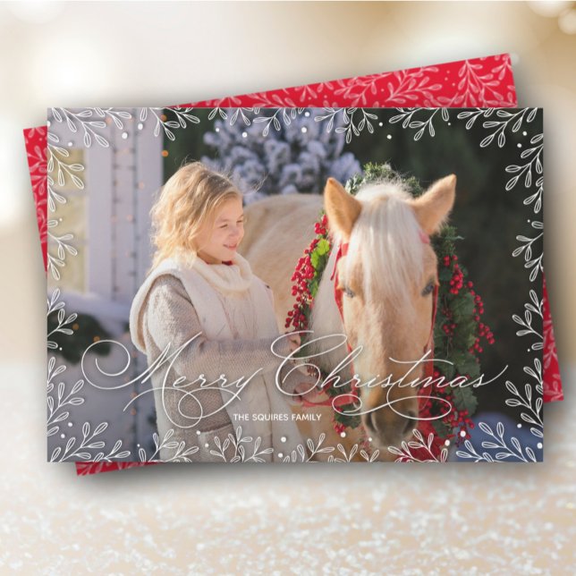 White Leaves Christmas Photo Holiday Card (Creator Uploaded)