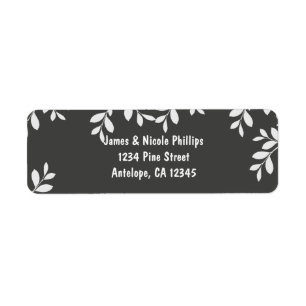 White Leaves & Grey Modern Botanical Address Label