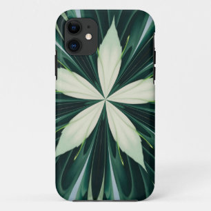White Leaves In A Green Forest Kaleidoscope iPhone 11 Case