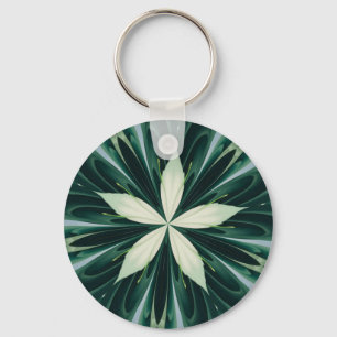 White Leaves In A Green Forest Kaleidoscope Keychain