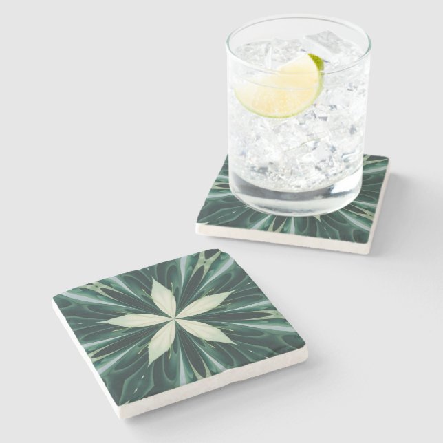 White Leaves In A Green Forest Kaleidoscope Stone Coaster (Side)