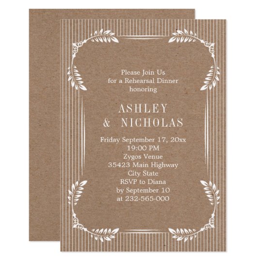 White leaves kraft paper wedding rehearsal dinner card