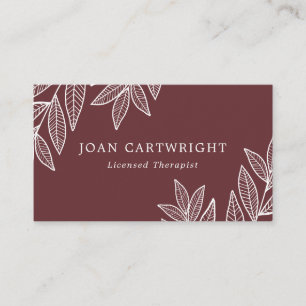 White Leaves & Marsala Therapist Business Card