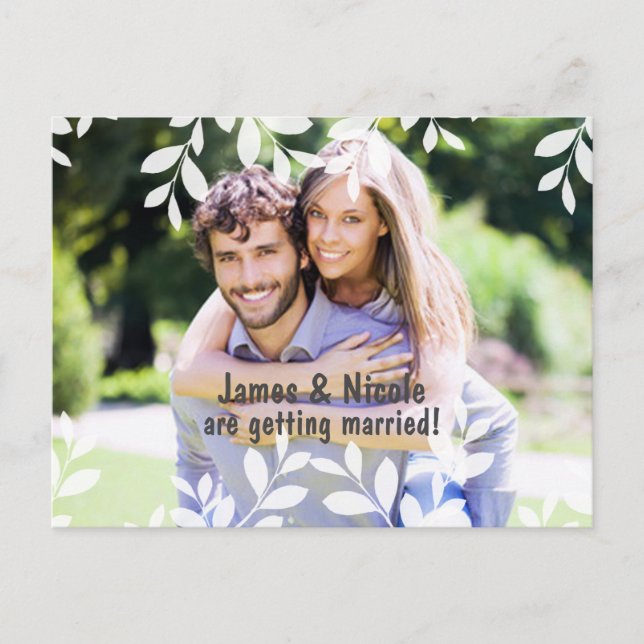 White Leaves Modern Botanical Photo Postcard (Front)