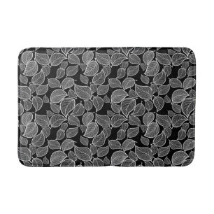 White Leaves on Black Bath Mat