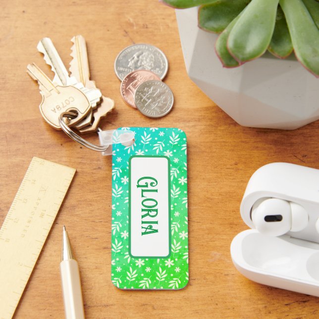 White Leaves On Green Keychain (Desk)