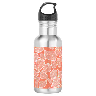 White Leaves on Orange 532 Ml Water Bottle
