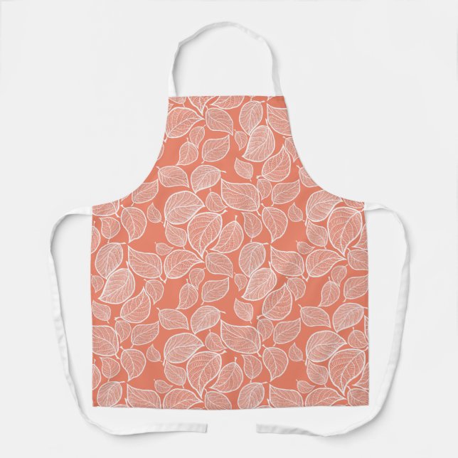 White Leaves on Orange All-Over Print Apron (Front)