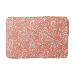 White Leaves on Orange Bath Mat