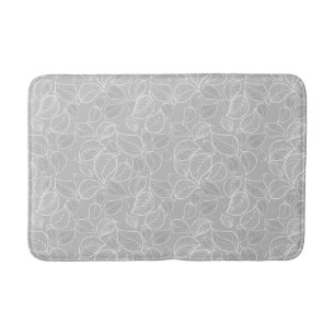 White Leaves on Silver Grey Bath Mat