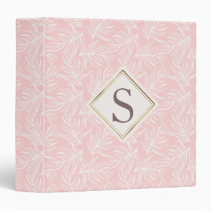 White Leaves on Soft Pink Personalized Monogram Binder