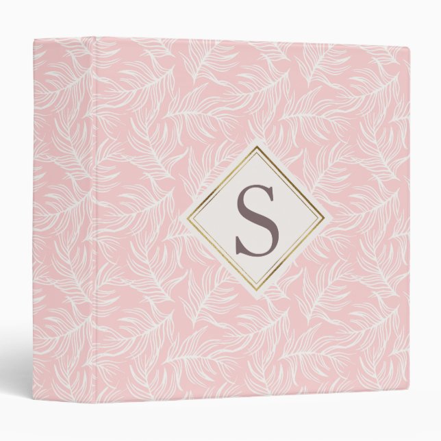 White Leaves on Soft Pink Personalized Monogram Binder (Front/Spine)