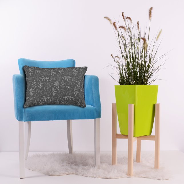 White leaves pattern dark grey Accent Pillow (Creator Uploaded)