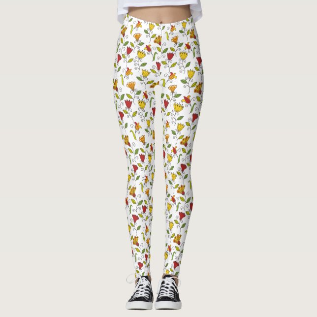 White leggings with a colorful floral pattern  (Front)
