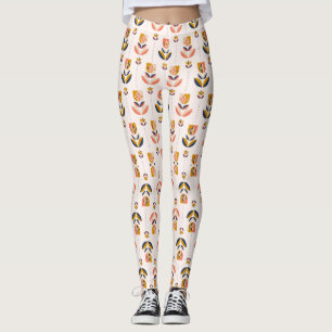 white leggings with a colourful abstract flower
