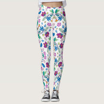 White leggings with vibrant floral patterns