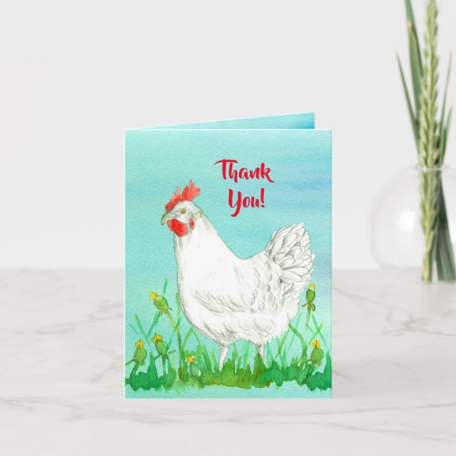 White Leghorn Chicken Thank You Card (Front)