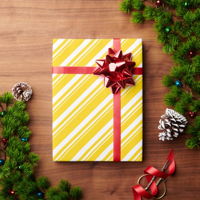 White Lemon Yellow Candy Cane Stripe Holiday Wrapping Paper (Holiday Gift)