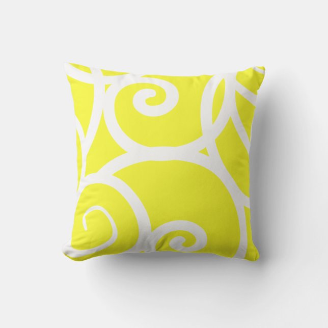 white + Lemon yellow outdoor or indoor abstract Outdoor Pillow (Front)