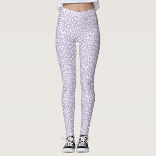 White Leopard Patterned Pastel Purple Leggings