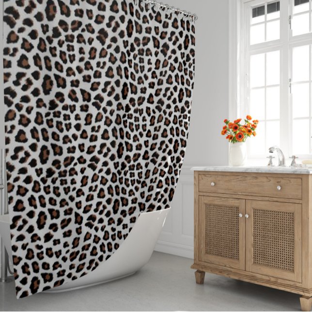 White Leopard Print  (Leopard Print New Shower Curtain by Looly Elzayat
)