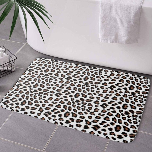 White Leopard Print  Bath Mat (Leopard Print New Bath Mat by Looly Elzayat
)