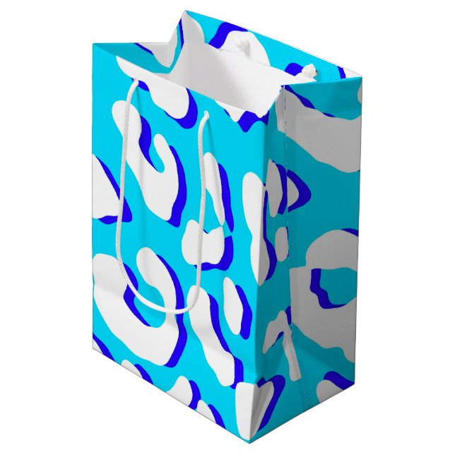 White Leopard Print Blue Navy Medium Gift Bag (Front Angled)
