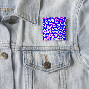 White Leopard Print Blue Pink 2 Inch Square Button